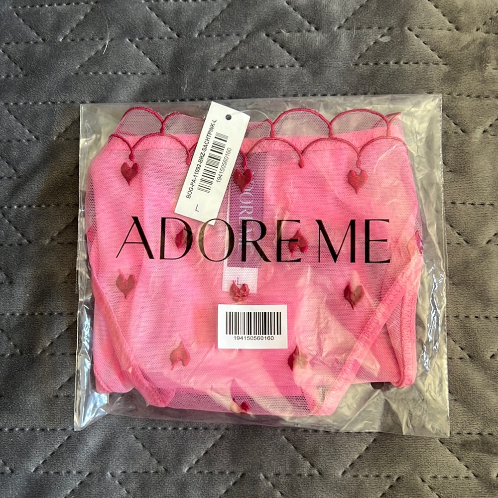 Adore Me pink and red heart panty, size large
